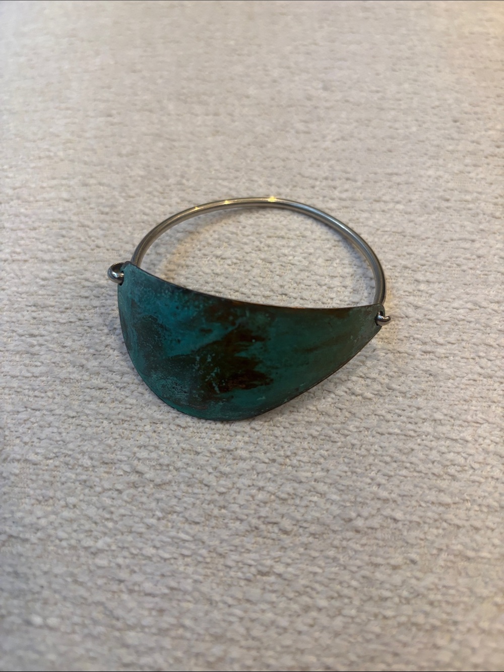 Handcrafted Turquoise Patina Metal Cuff Bracelet - Women Jewelry